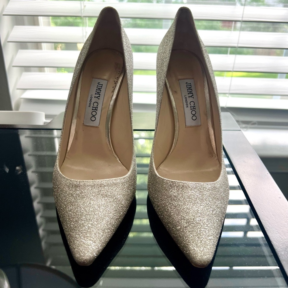 Jimmy Choo Romy 100MM Dusty Glitter Pointy Toe Pumps